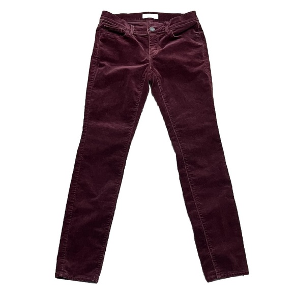 Loft Skinny Corduroy Pants High Waist Sz 25 Low Rise Syrah Wine Casual Preppy - Picture 1 of 10